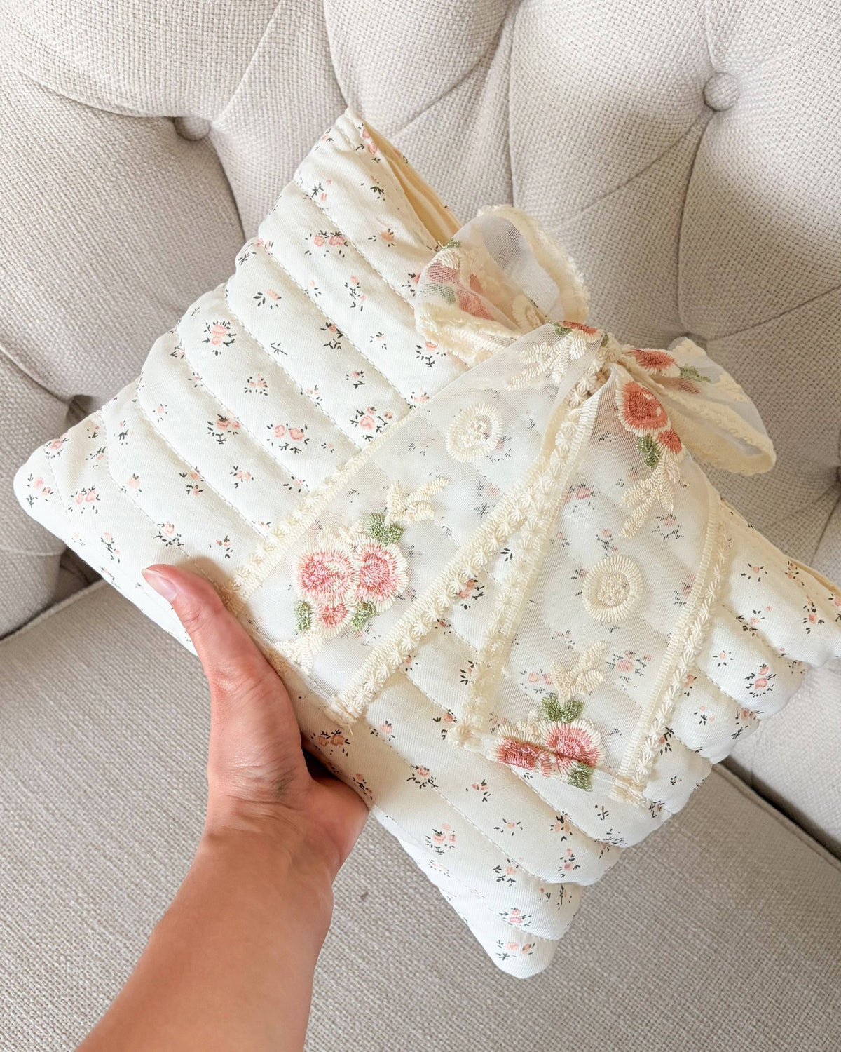 Pink Floral Book Sleeve with Lace Ribbon