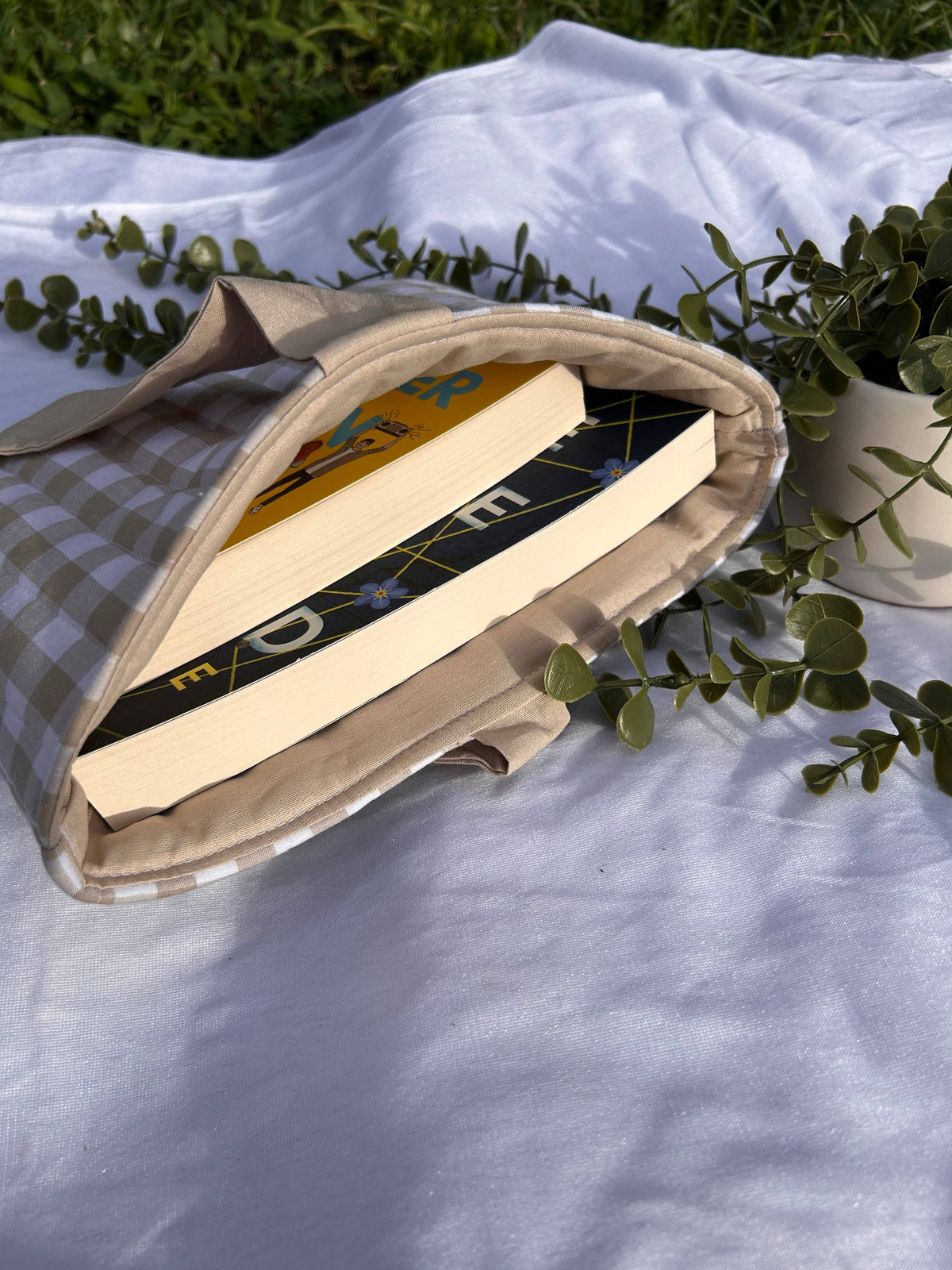 Beige Gingham Book Sleeve