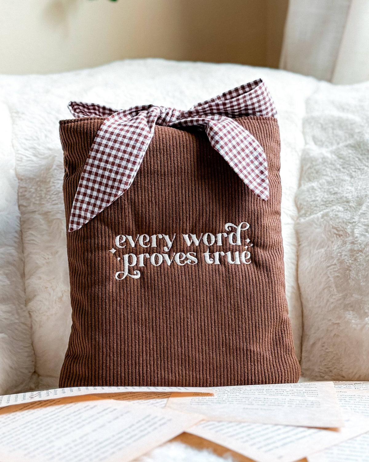 Every Word Proves True Embroidered Corduroy Bible Sleeve with Bow Knot | Proverbs 30:5