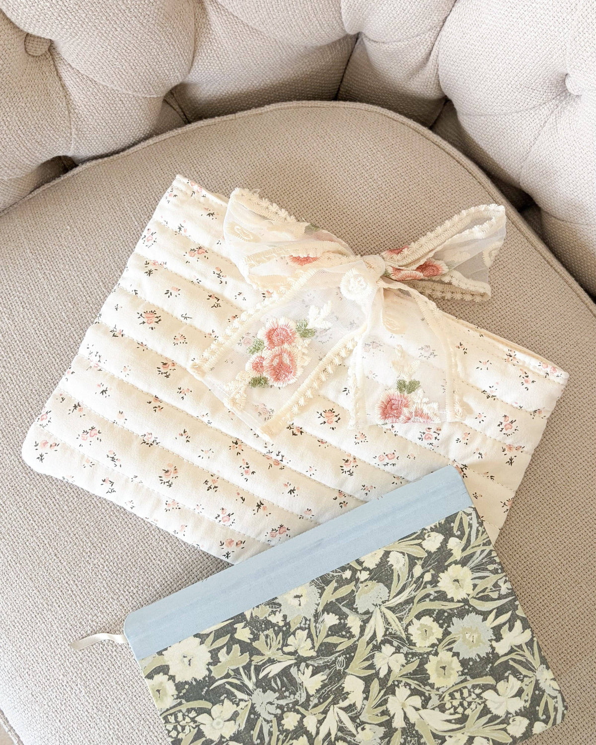 Pink Floral Book Sleeve with Lace Ribbon