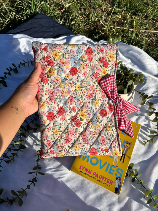 Handmade Quilted Floral Book Sleeve with Bow
