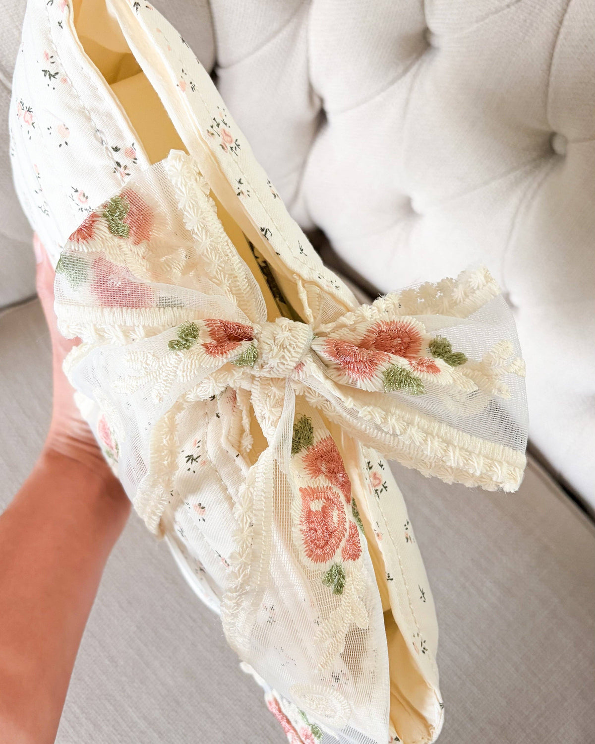 Pink Floral Book Sleeve with Lace Ribbon