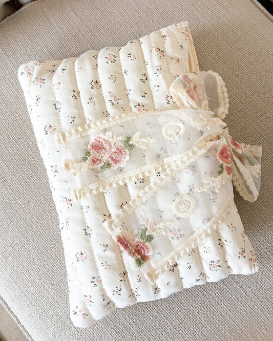 Pink Floral Book Sleeve with Lace Ribbon